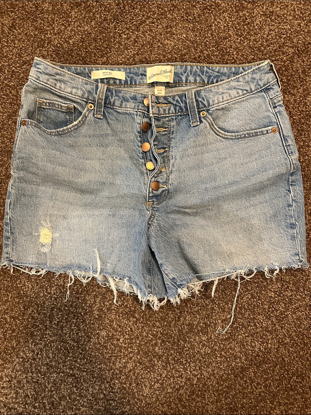 Universal Thread Vintage Midi Button-Fly Distressed Denim Shorts, Size 8/29
